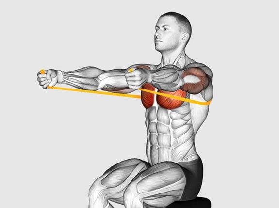 Wyciskanie gumy oporowej siedząc - Resistance Band Seated Chest Press
