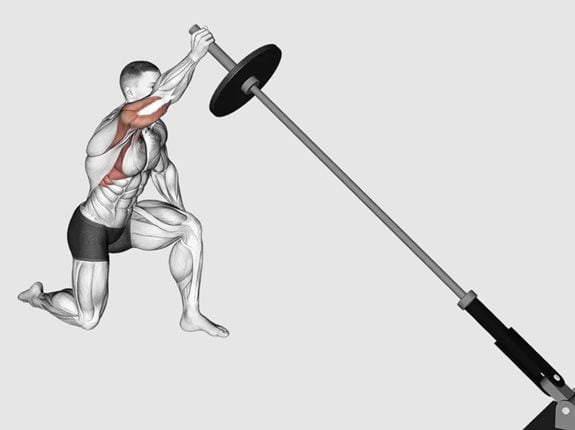 Wyciskanie typu landmine klęcząc w pozycji wykroku - Landmine Kneeling One Arm Shoulder Press