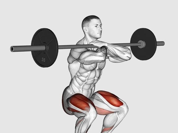 Przysiad ze sztangą na barkach z przodu (chwyt krzyżowy) - Barbell Front Squat