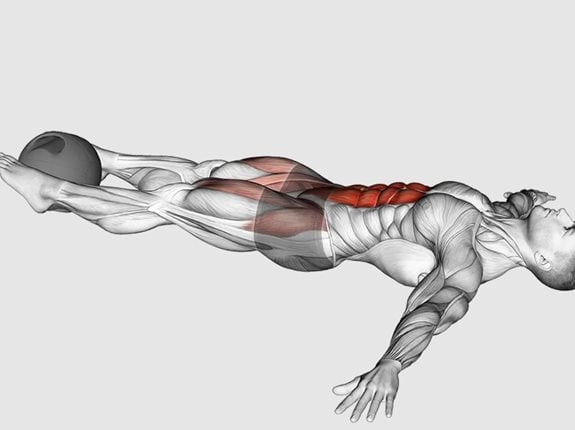 Wznosy prostych nóg w leżeniu z piłką lekarską - Medicine Ball Lying Leg Raise