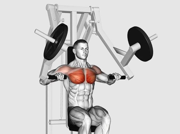 Wyciskanie na maszynie siedząc, po lekkim skosie w górę -  Lever Chest Press, plate loaded