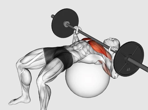 Wyciskanie sztangi leżąc na piłce - Barbell Chest Press on Stability Ball