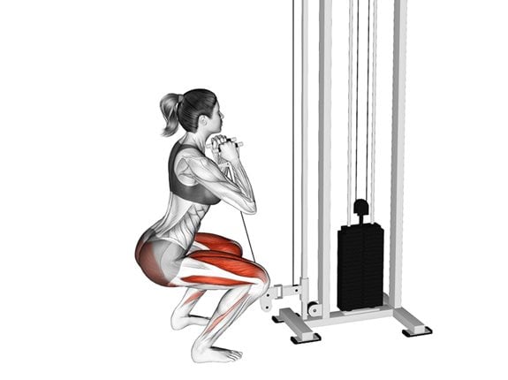 Przysiady typu goblet z rączką wyciągu dolnego - Cable Goblet Squat