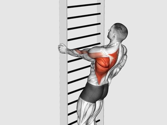 Odwrotne wiosłowanie przy drabinkach - Bodyweight Standing Close-grip One Arm Row