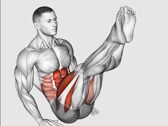 Odwrócone spięcia brzucha z wykopem - Reverse Crunch Kick