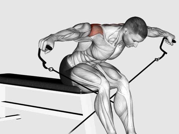 Wznosy ramion bokiem w opadzie z rączkami wyciągu - Cable Seated Rear Lateral Raise