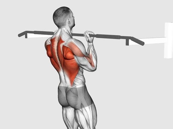 Podciąganie na drążku podchwytem z pozycji przysiadu - Assisted Chin-up (squat position)